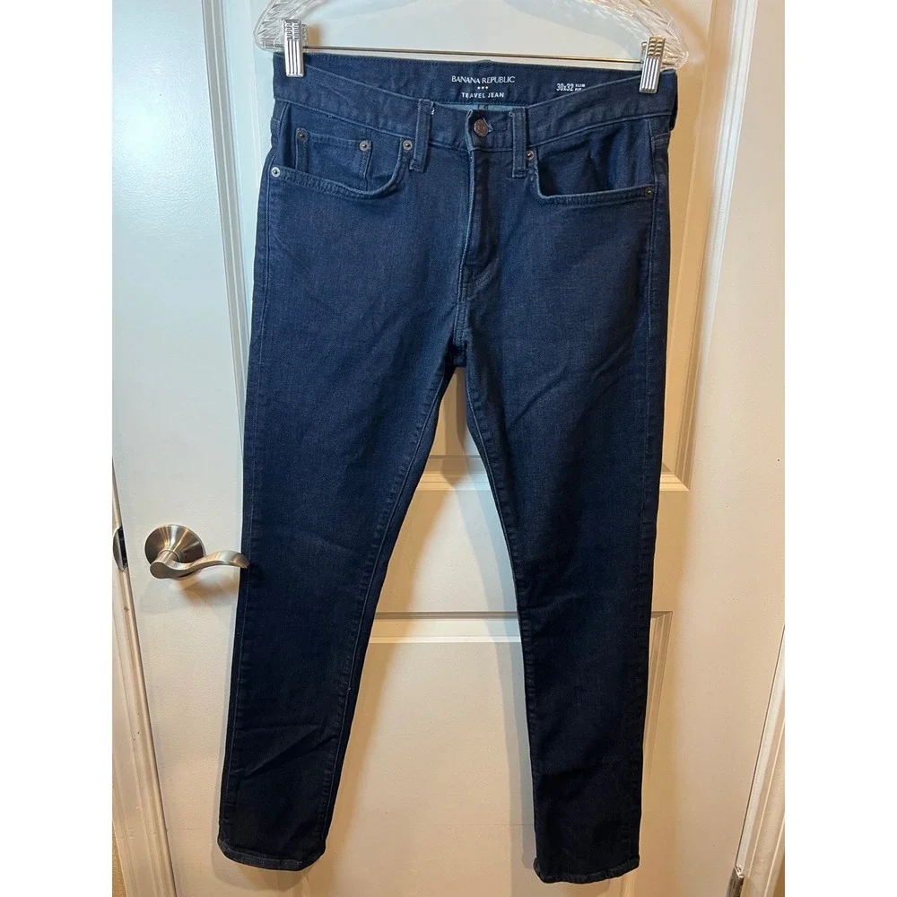 Banana Republic Mens Travel Jean Slim Fit Dark Wash Blue 30x32
